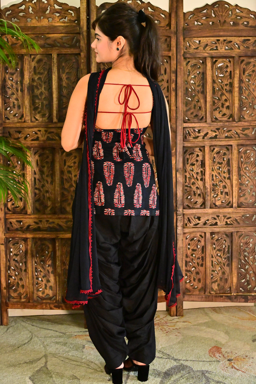 Black Block Print Patiala Suit Set with Dupatta