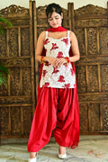 White & Red Floral Patiala Suit Set with Dupatta