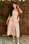 Beige & White One-Shoulder Floral Midi Dress