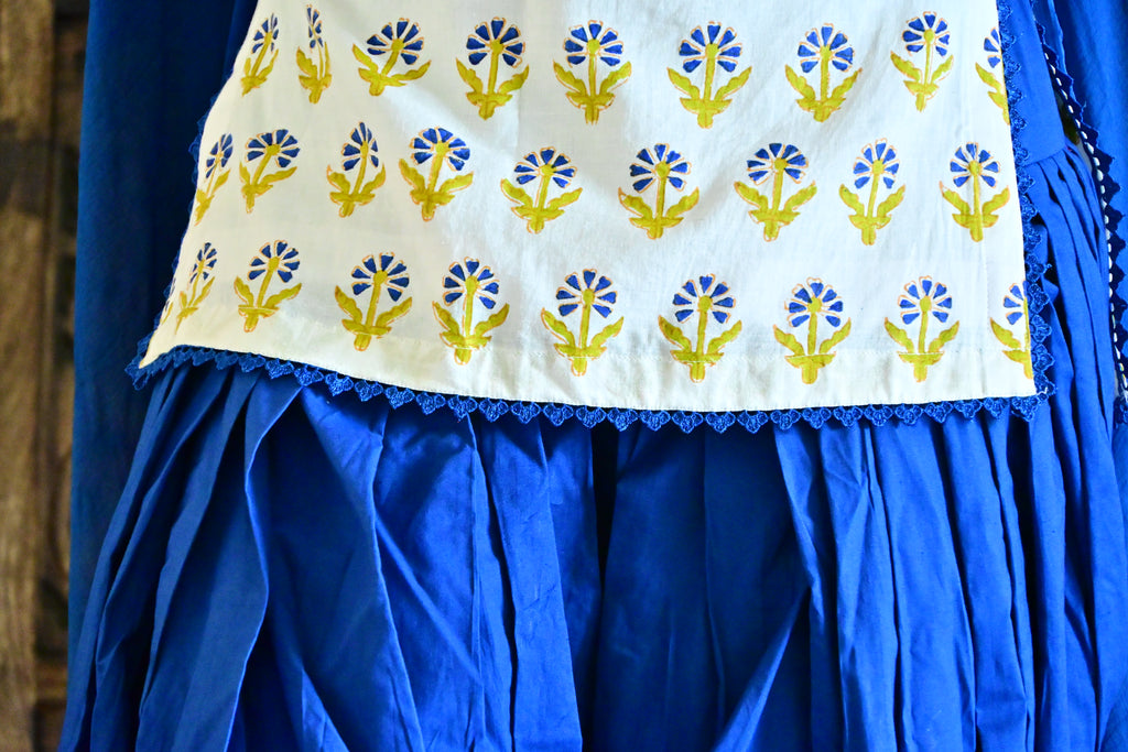 White & Royal Blue Floral Patiala Suit with Dupatta